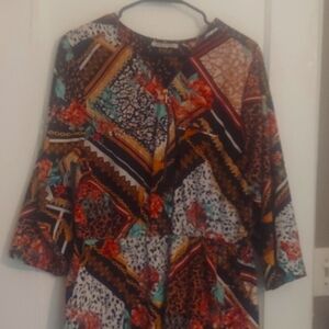2XL Dark blue blue gold and red flowers button dress by Speed Control New York